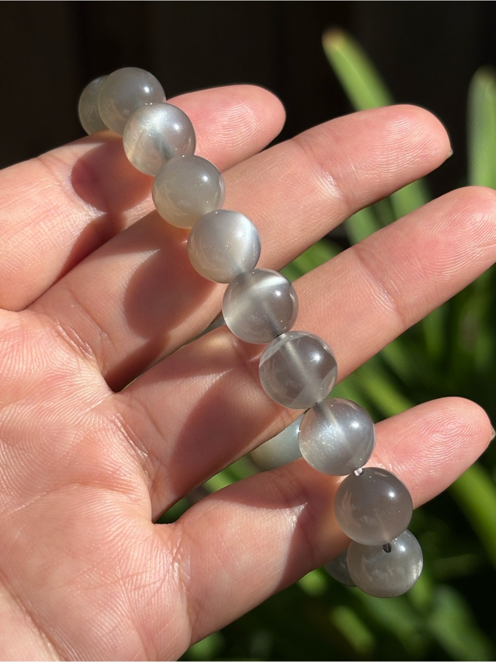 11mm Gray Flashy Moonstone Stretch Bracelet 2704
